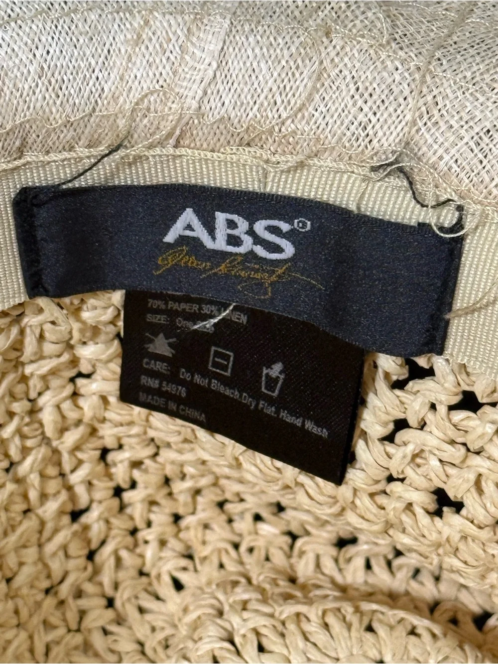 Linen and Straw Cloche Hat with Brown Ribbon